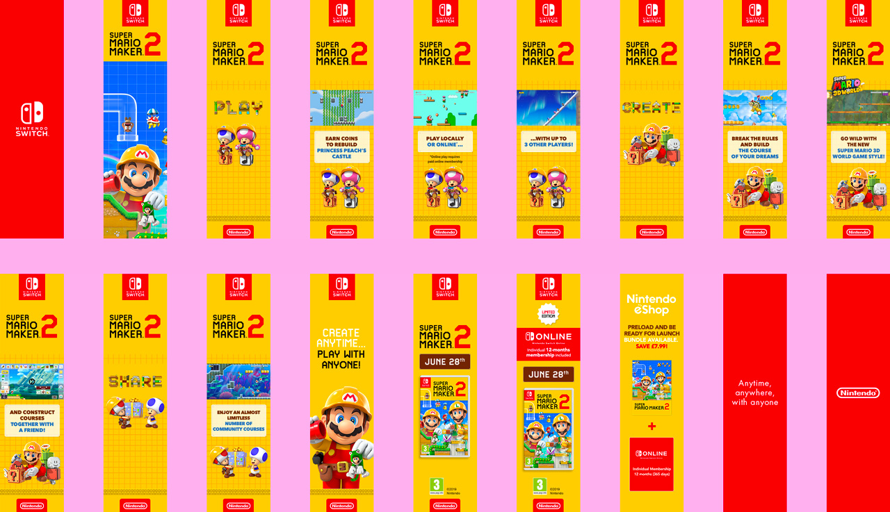 Story board d'une bannière publicitaire du jeu Super Mario Maker 2