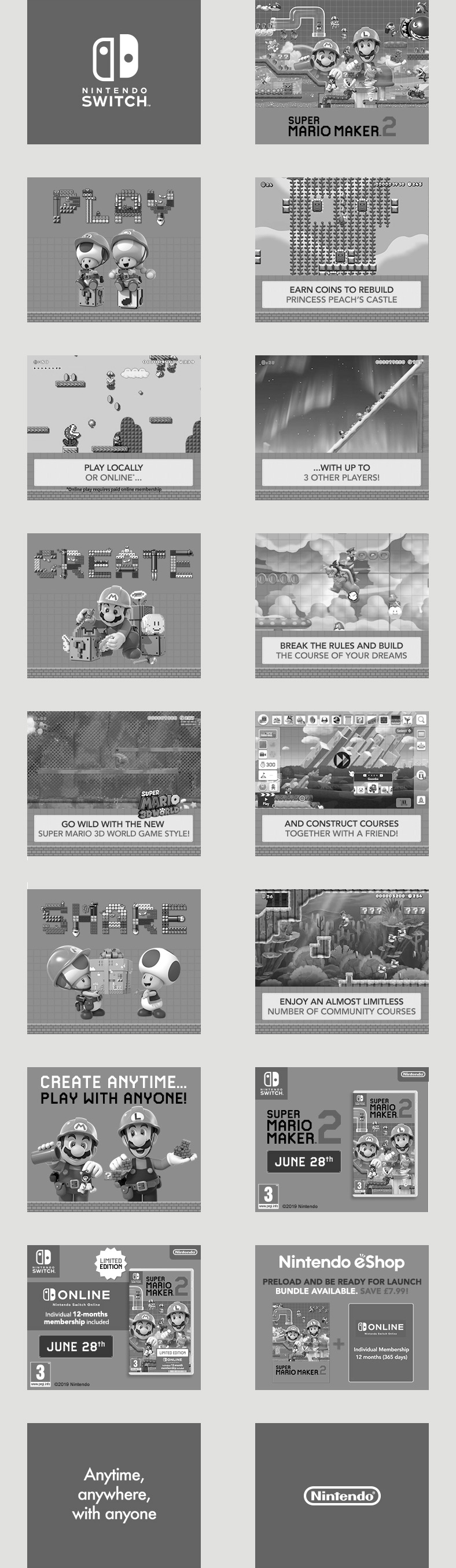 Story board d'une bannière publicitaire du jeu Super Mario Maker 2